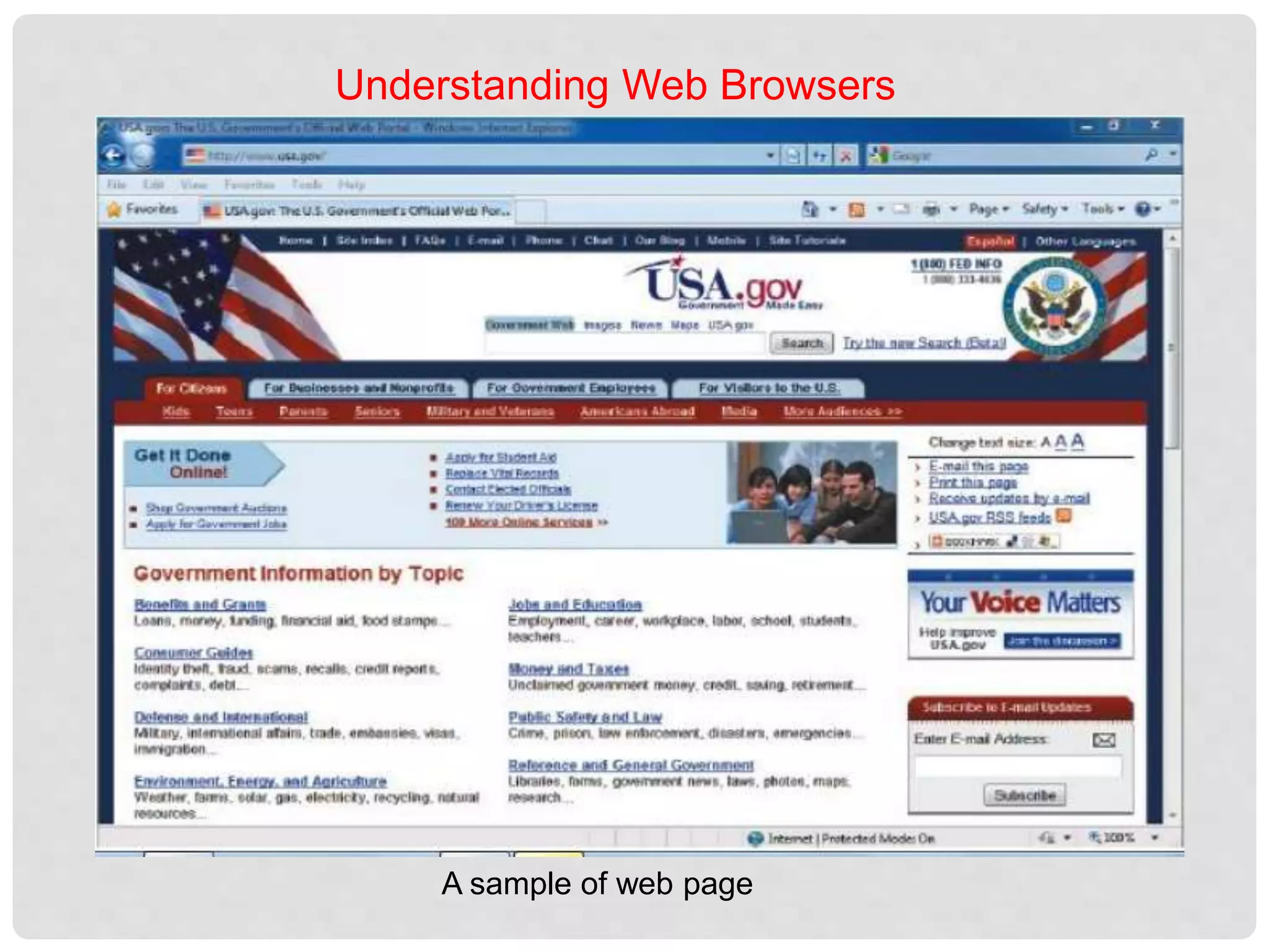 Understanding Web Browsers
A sample of web page
 