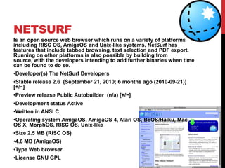 LicenseFreeware / Microsoft EULA (EULA)Mozilla FirefoxMozilla Firefox is a free web browser, open source, in which development can help anyone who wants it. Is a descendant of Mozilla Application Suite and is developed by the Mozilla Foundation.  Mozilla Firefox is the second most used Internet browser, with a market share of 21.74% in late February 2011, the company said Net Applications . Other sources put the total measuring Firefox usage between 19% and 31%.Security strong 
