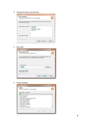 4. Centang semuanya, lalu klik next
5. Klik install
6. Proses installing
7
 