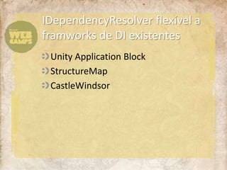 Unity Application BlockStructureMapCastleWindsorIDependencyResolver flexível a framworks de DI existentes