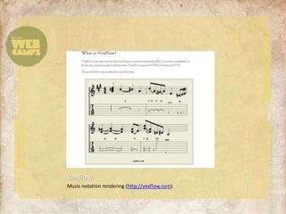 VexflowMusic notation rendering (http://vexflow.com)