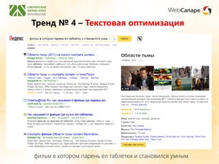 Тренд № 4 – Текстовая оптимизация
фильм в котором парень ел таблетки и становился умным
 
