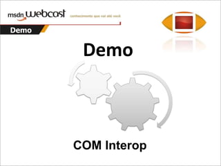 COM InteropVB e C# lado a lado:var WordApp = newApplicationClass();  WordApp.Visible = true;  stringfileName = "Documento.docx";  vardoc= WordApp.Documents.Open(fileName, ReadOnly:false);C#DimWordApp = New Word.ApplicationClass()WordApp.Visible = TrueDimfileName = "Documento.docx"DimdocAsDocument = _WordApp.Documents.Open( _fileName:=fileName, ReadOnly:=True)VB