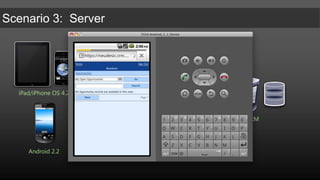 Custom:  Native Client to Services or Mobile Web Middle TierPackaged:  Use AppStore/Market ClientiPad/iPhone OS 4.2Basic:  Use OOB Mobile RenderingDynamics CRM4.0/2011Android 2.2