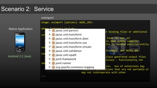 Native ApplicationSOAP (WS-I)iPad/iPhone OS 4.2 (ObjC)Step 1:  Ensurethat the namespace of the XSD elementsmatches the namespace of the service[DataContract(Namespace = "http://neudesic.com")]WSDLXSDXSDStep 2:  Considerflattening WSDL and XSDhttp://wcfextras.codeplex.com