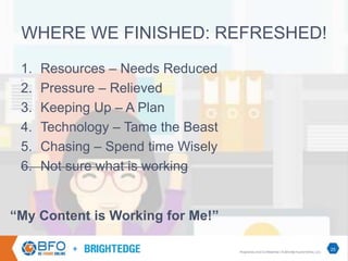 +
WHERE WE FINISHED: REFRESHED!
25
1. Resources – Needs Reduced
2. Pressure – Relieved
3. Keeping Up – A Plan
4. Technolog...