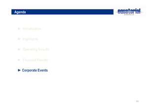 23
► Highlights
► Operating Results
Agenda
► Introduction
► Corporate Events
► Financial Results
 