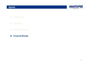 12
► Highlights
► Operating Results
Agenda
► Introduction
► Financial Results
 