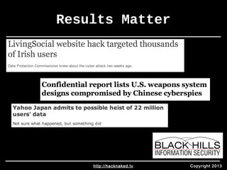 Results Matter 
http://hacknaked.tv Copyright 2013 
 