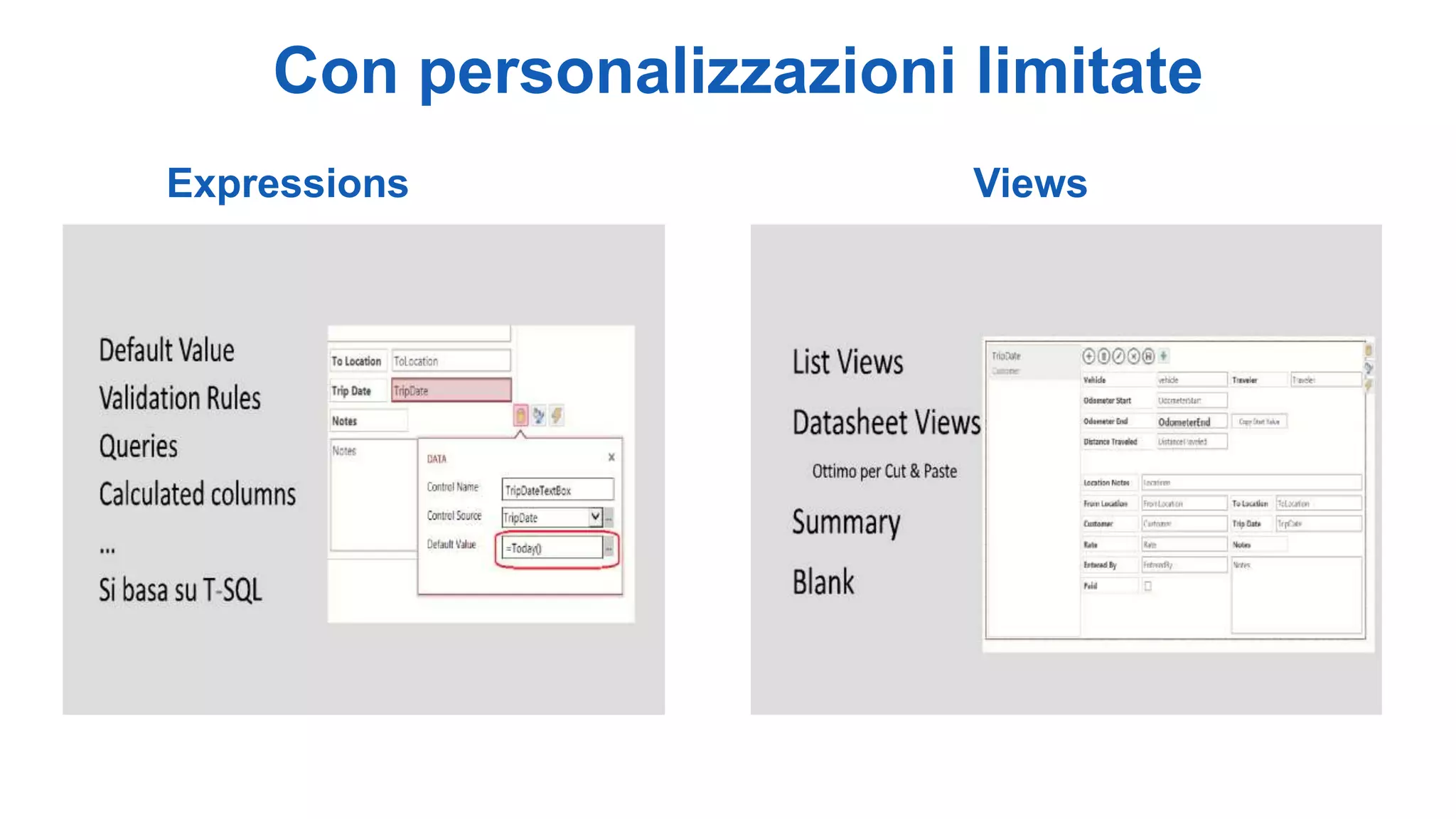Expressions Views
Con personalizzazioni limitate
 
