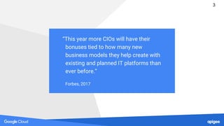 “This year more CIOs will have their
bonuses tied to how many new
business models they help create with
existing and planned IT platforms than
ever before.”
Forbes, 2017
3
 