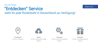 “Entdecken” Service
steht für jede Postleitzahl in Deutschland zur Verfügung!
Microsoft CityNext
 