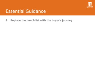 Essential Guidance
1. Replace the punch list with the buyer’s journey
 