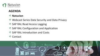 AGENDA
Natuvion
Webcast Series Data Security and Data Privacy
SAP RAL Read Access Logging
SAP RAL Configuration and Application
SAP RAL Introduction and Costs
Contact
BERLIN 30.11.2016 – Patric Dahse NATUVION 2
 