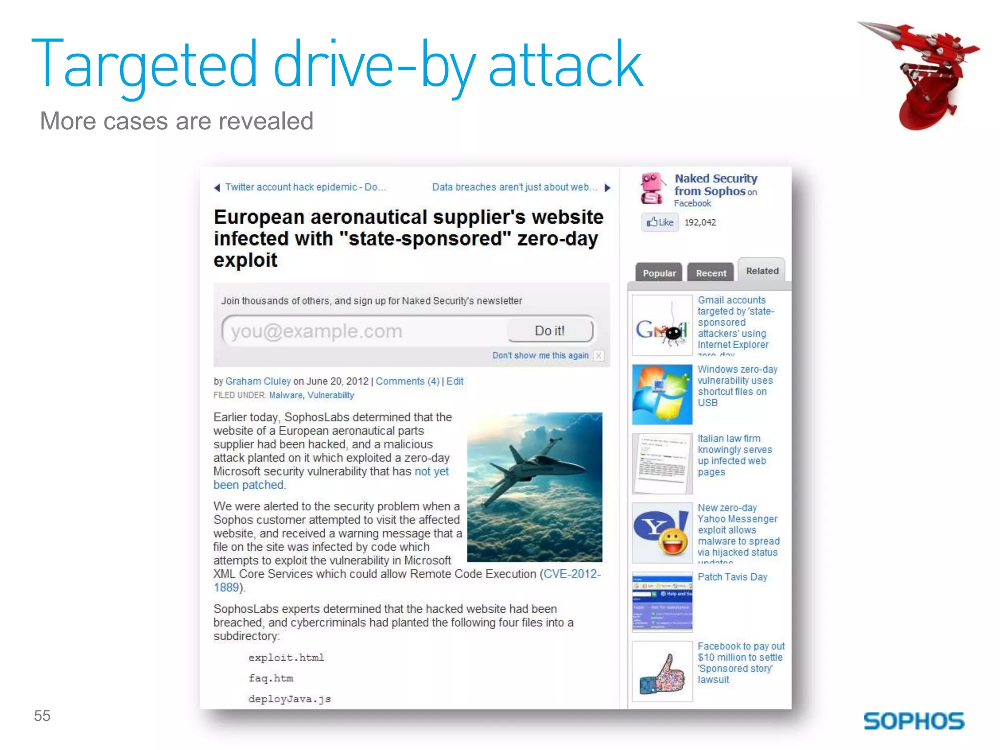 Targeted drive-by attack
More cases are revealed




55
 