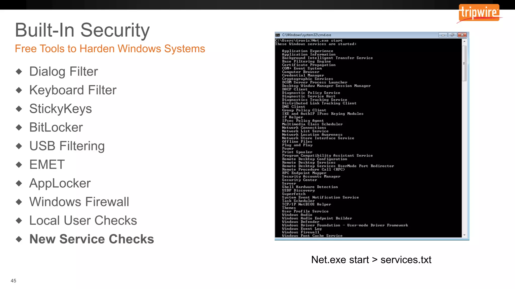 Net.exe start > services.txt