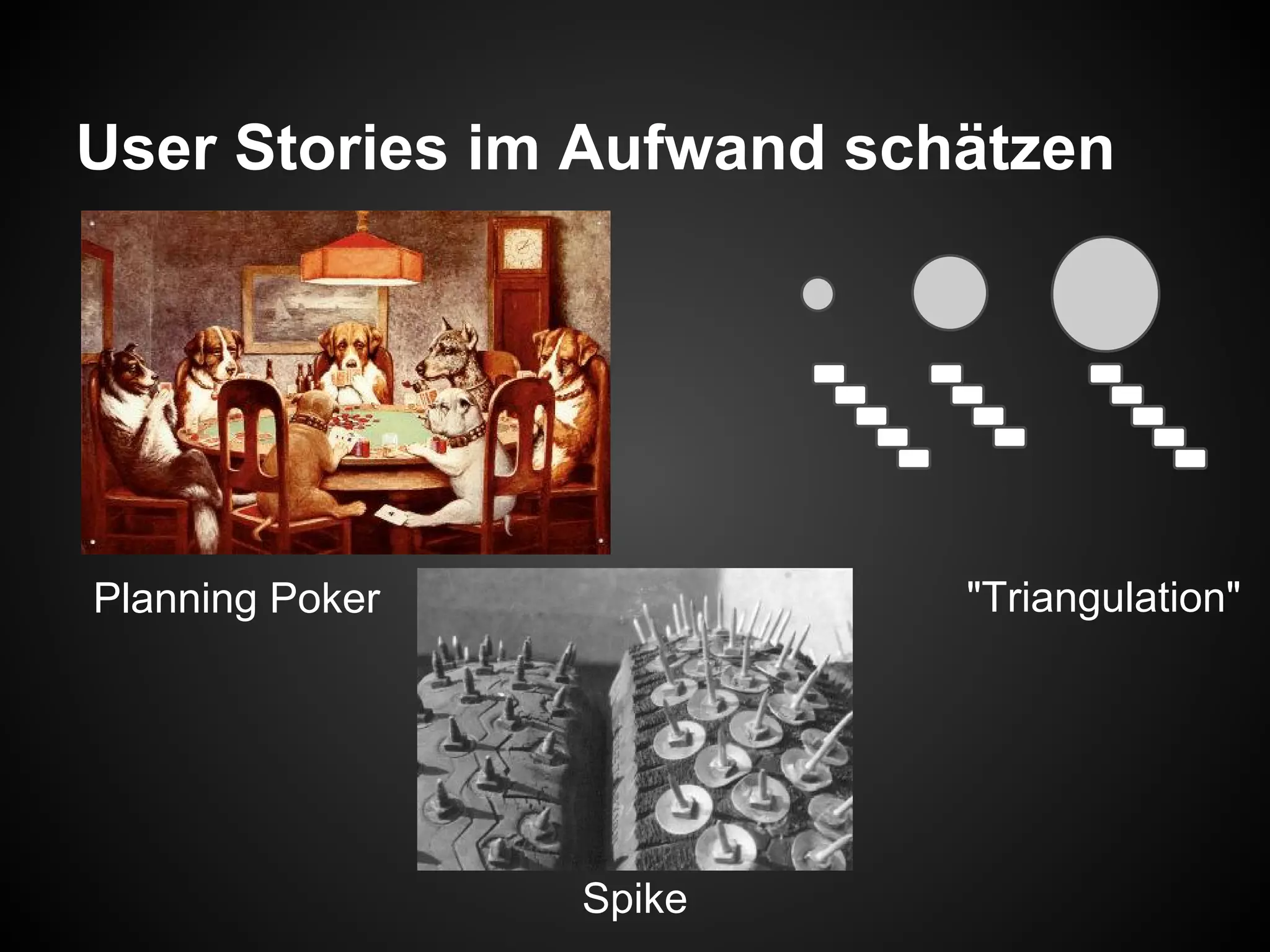 User Stories im Aufwand schätzen
Planning Poker
Spike
"Triangulation"
 