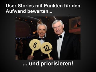 User Stories mit Punkten für den
Aufwand bewerten...
... und priorisieren!
 