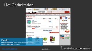 #WebClinic
Live Optimization
Primary Audience: Safety enforcement departments
Primary Objective: B2B sales
Emedco
http://bit.ly/188vqKE
 
