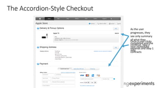 #WebClinic
The Accordion-Style Checkout
Once a user clicks
continue, step 2
expands and step 1
contracts
As the user
progresses, they
see only summary
of what they
completed and the
next immediate
step
 