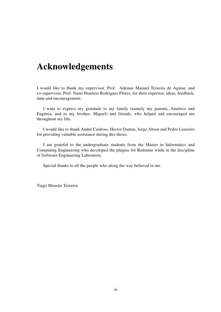 acknowledgement for a thesis work