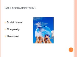 Collaboration: why?Social natureComplexityDimension4