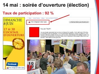 14 mai : soirée d’ouverture (élection) Taux de participation : 92 % 
