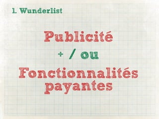 1. Wunderlist


    Publicité
     + / ou
 Fonctionnalités
    payantes
 