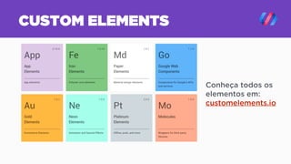 CUSTOM ELEMENTS
Conheça todos os
elementos em:
customelements.io
 