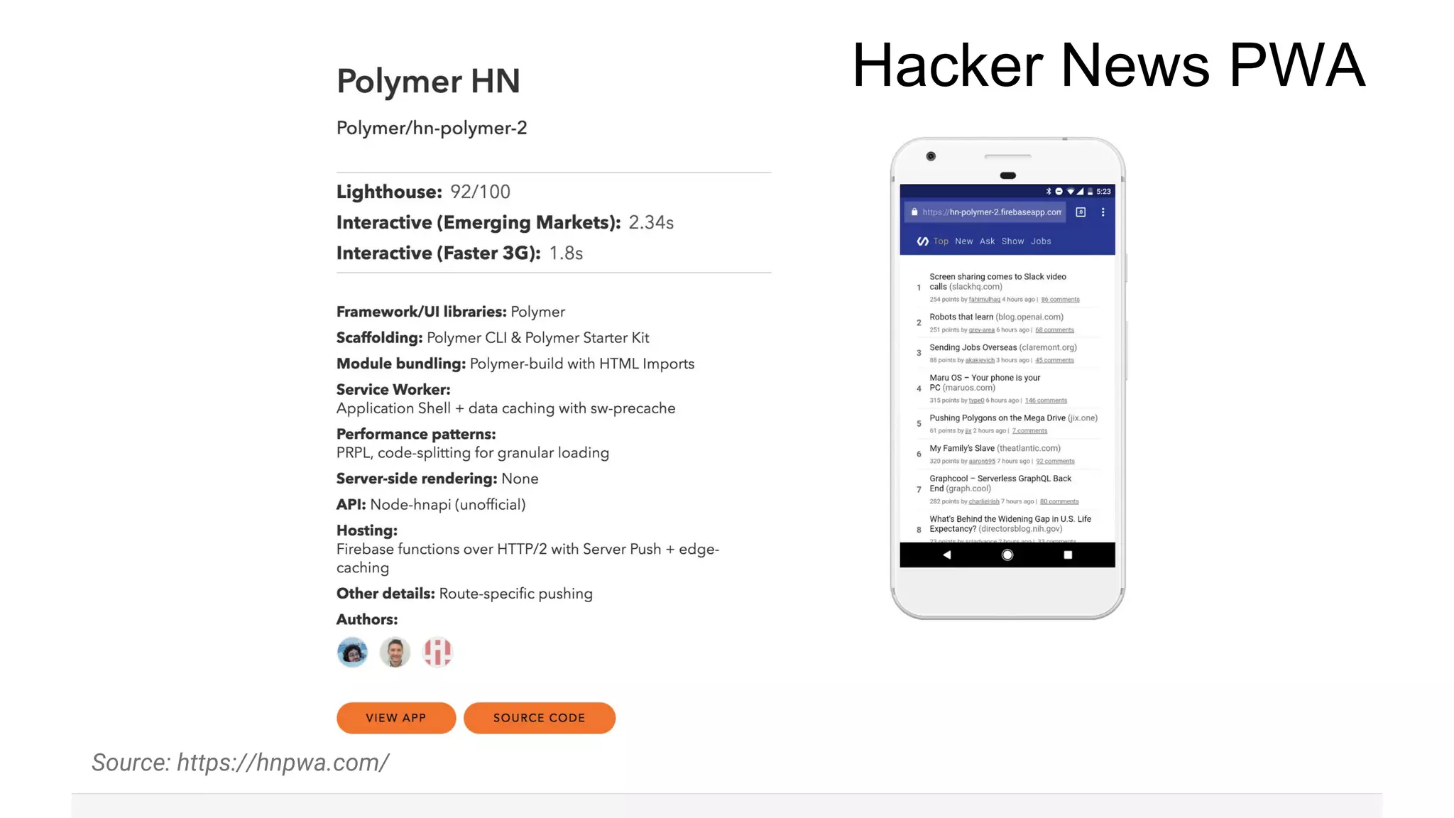 Hacker News PWA
Source: https://hnpwa.com/
 