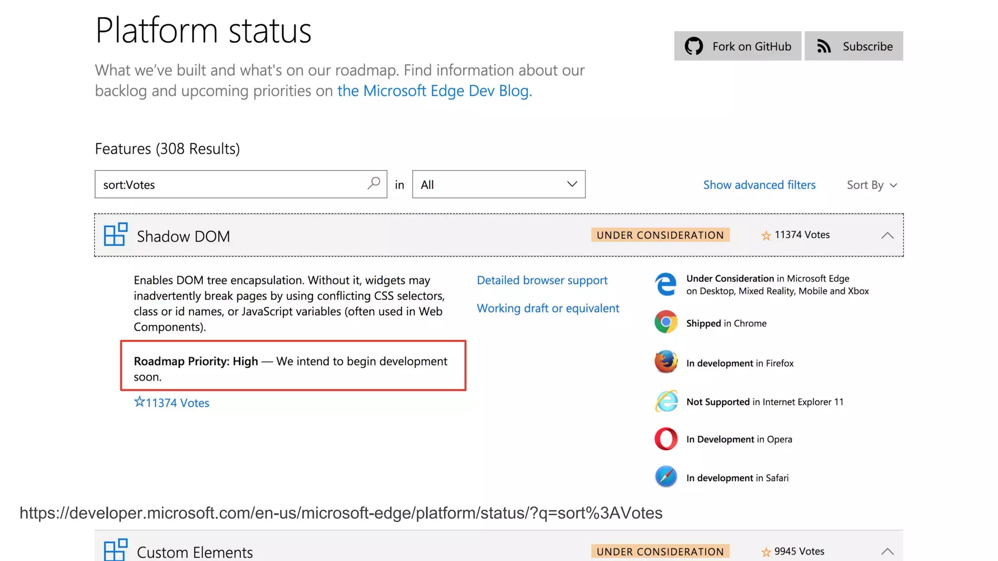 https://developer.microsoft.com/en-us/microsoft-edge/platform/status/?q=sort%3AVotes
 