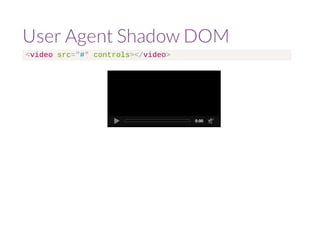 User Agent Shadow DOM 
<video src="#" controls></video> 
0:00 
 