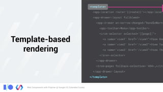 Web Components with Polymer @ Google I/O, Extended Cuiabá
Template-based
rendering
 