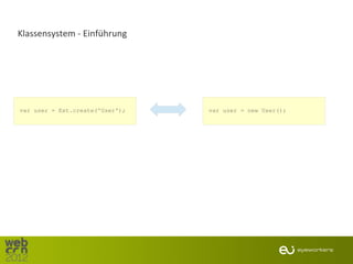 Klassensystem - Einführung




var user = Ext.create('User');   var user = new User();
 