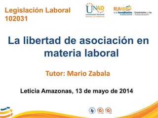 Legislación Laboral
102031
La libertad de asociación en
materia laboral
Tutor: Mario Zabala
Leticia Amazonas, 13 de mayo de 2014
 