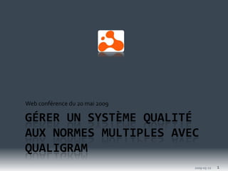 Web conférence du 20 mai 2009

GÉRER UN SYSTÈME QUALITÉ
AUX NORMES MULTIPLES AVEC
QUALIGRAM
                                2009-05-22   1
 