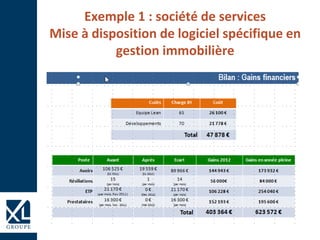 Exemple 1 : société de services
Mise à disposition de logiciel spécifique en
gestion immobilière
 