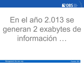 En el año 2.013 se
generan 2 exabytes de
información …
Fuente: IDC
 