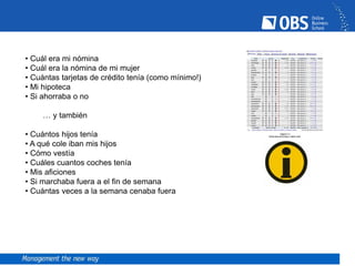 • Cuál era mi nómina
• Cuál era la nómina de mi mujer
• Cuántas tarjetas de crédito tenía (como mínimo!)
• Mi hipoteca
• Si ahorraba o no
… y también
• Cuántos hijos tenía
• A qué cole iban mis hijos
• Cómo vestía
• Cuáles cuantos coches tenía
• Mis aficiones
• Si marchaba fuera a el fin de semana
• Cuántas veces a la semana cenaba fuera
 