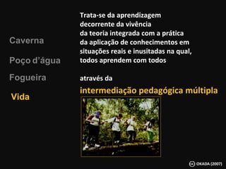Trata-se da aprendizagem  decorrente da vivência da teoria integrada com a prática da aplicação de conhecimentos em situações reais e inusitadas na qual, todos aprendem com todos através da intermediação pedagógica múltipla  Fogueira Poço   d’água Vida Caverna 