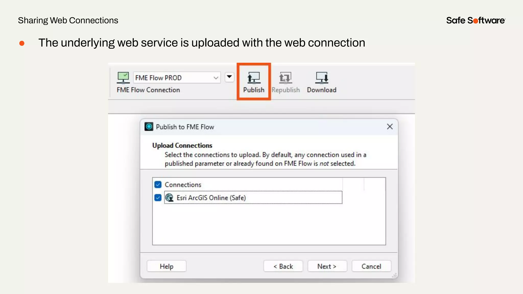 Sharing Web Connections
● The underlying web service is uploaded with the web connection
 