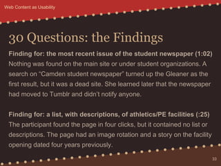 30 Questions: the Findings
Finding for: the most recent issue of the student newspaper (1:02)
Nothing was found on the mai...