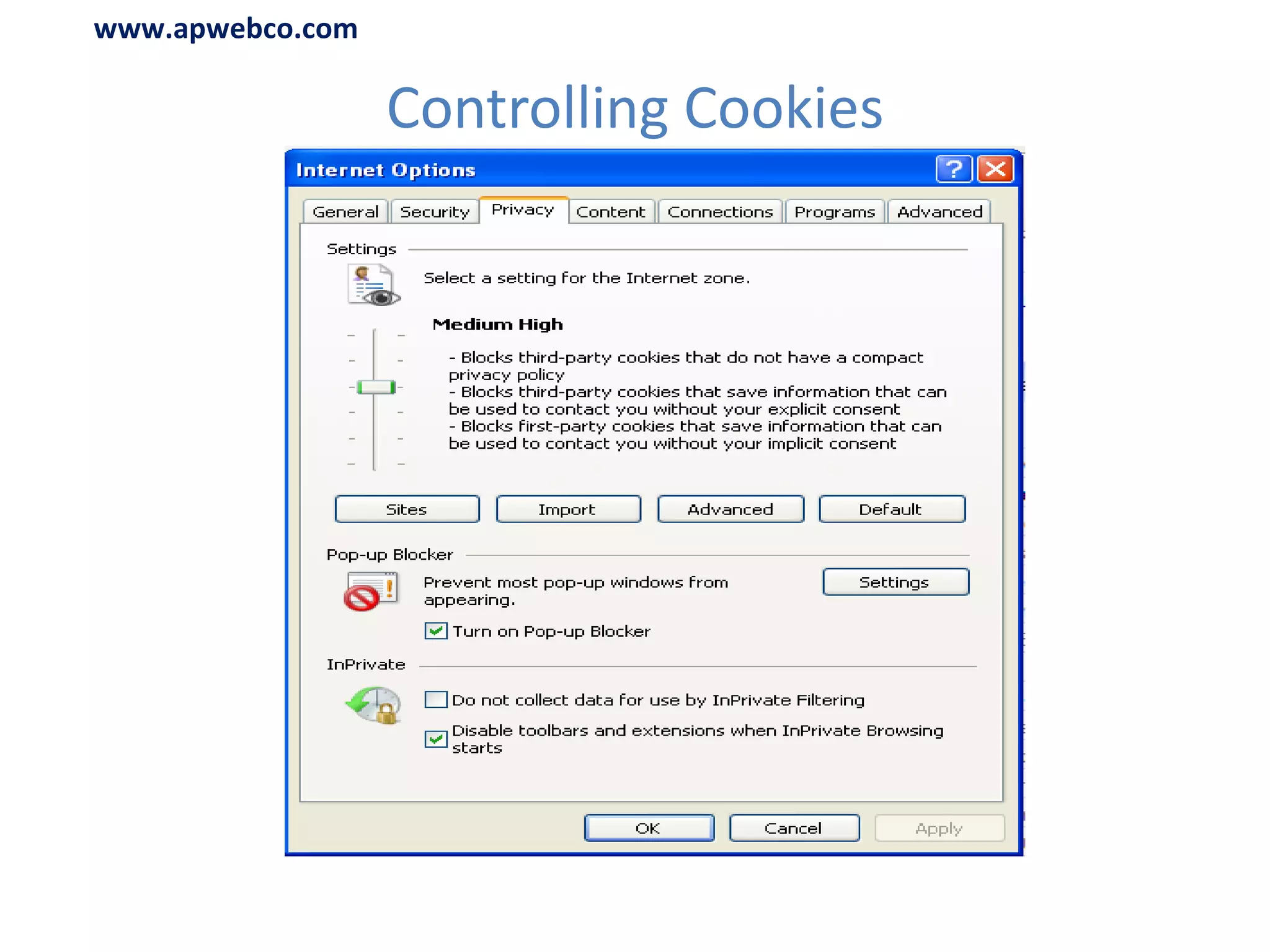 Controlling Cookies www.apwebco.com 