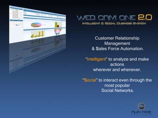 Customer Relationship
          Management
    & Sales Force Automation.

 “Intelligent” to analyze and make
                actions
      wherever and whenever.

“Social” to interact even through the
             most popular
           Social Networks.
 
