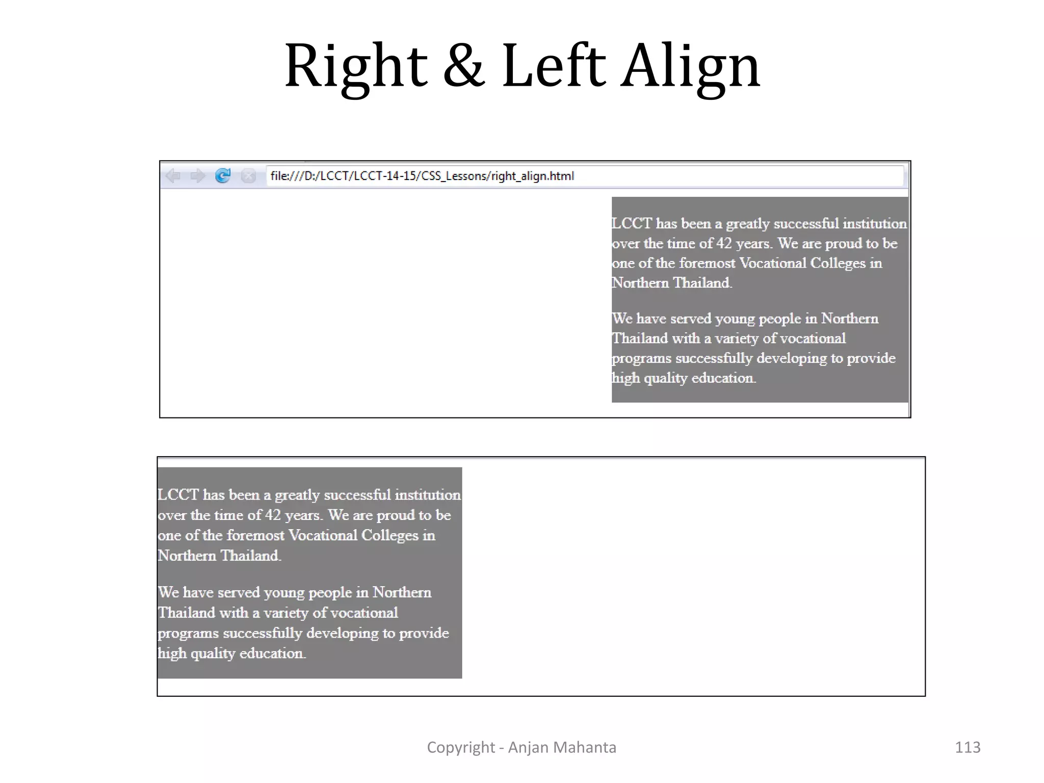Right & Left Align Copyright - Anjan Mahanta 113 