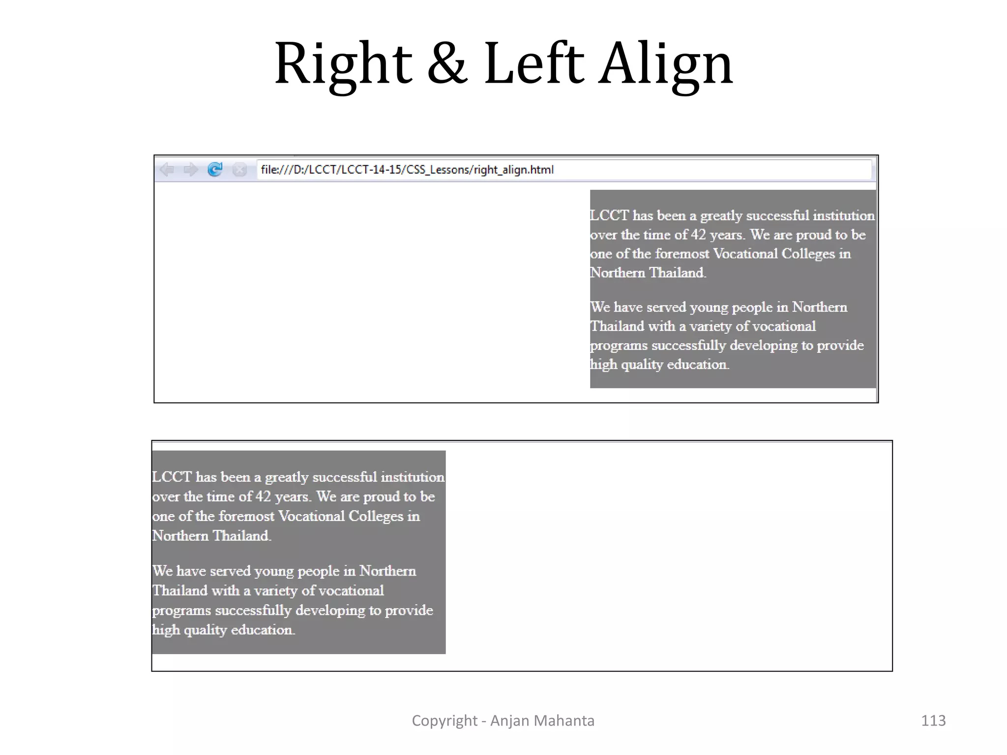 Right & Left Align Copyright - Anjan Mahanta 113 