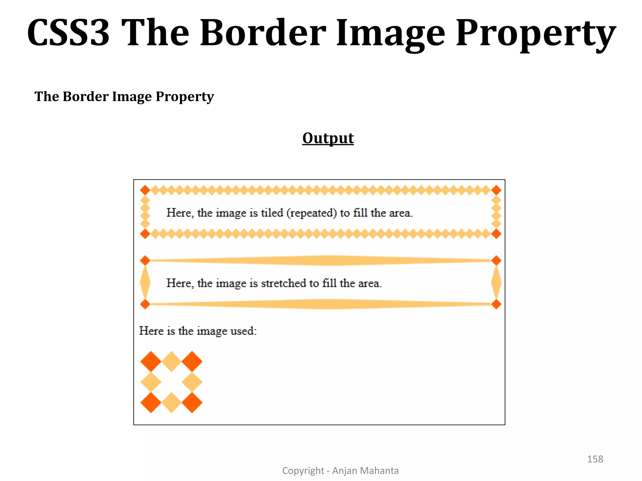 CSS3 The Border Image Property Copyright - Anjan Mahanta 158 The Border Image Property Output 