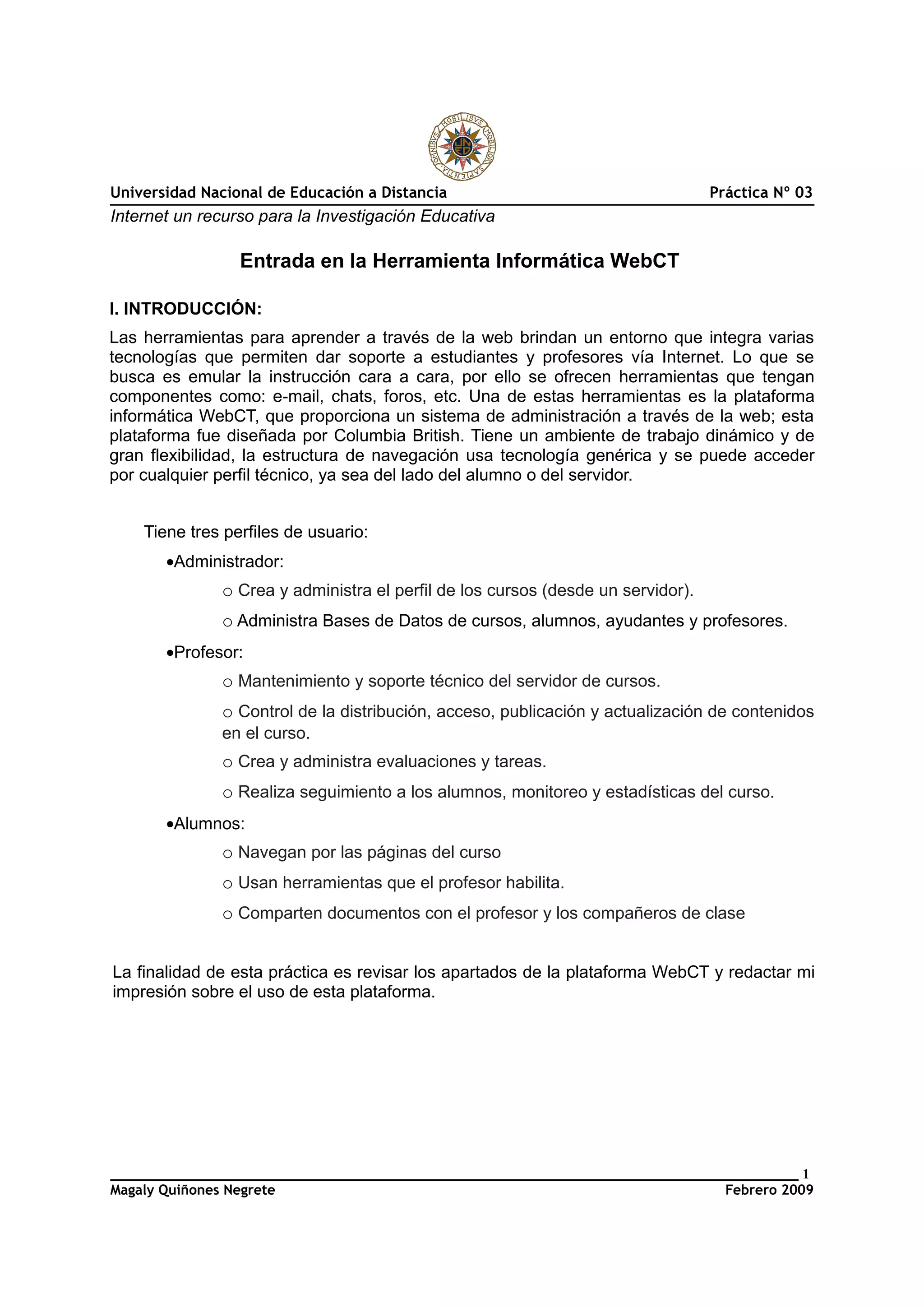 Entrada ala herramienta WebCT