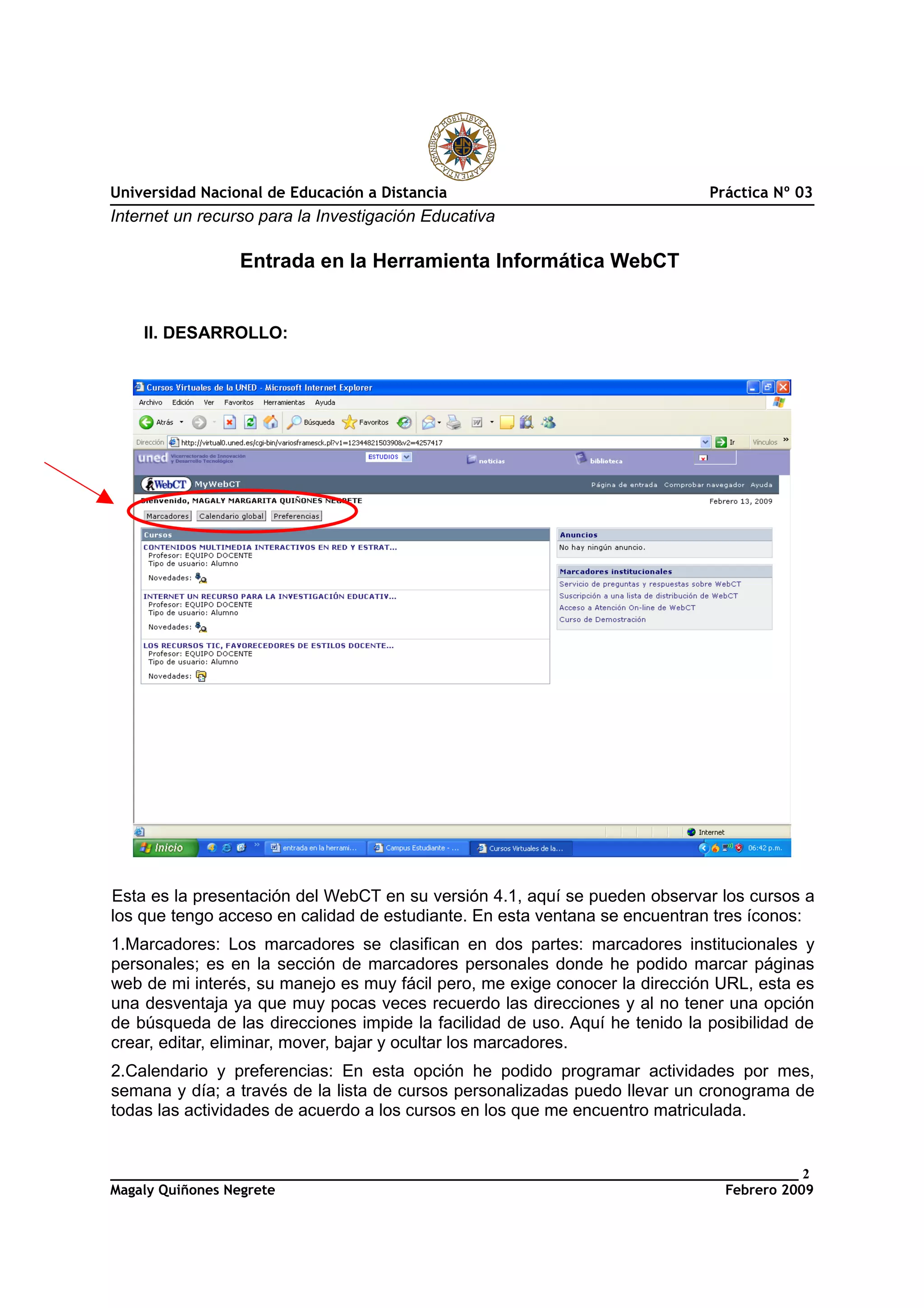 Entrada a la herramienta WebCT