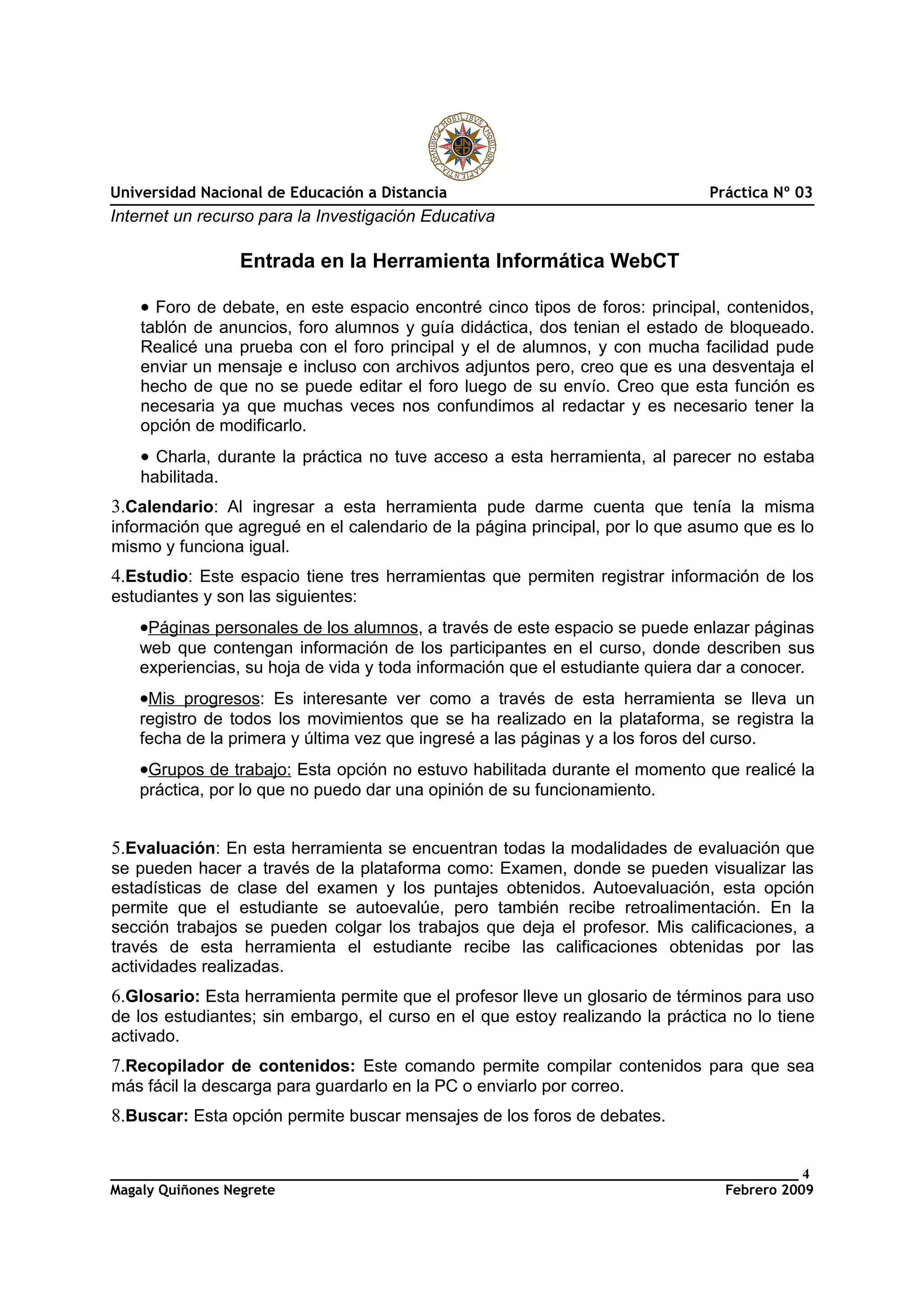 Entrada a la herramienta WebCT